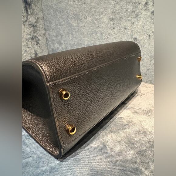 VERSACE VIRTUS CALF LEATHER SMALL BLACK TOP HANDLE BAG - Picture 3 of 6